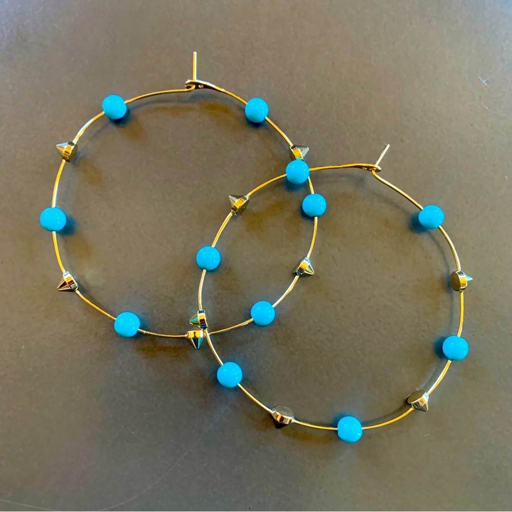 Stella & Dot Madison Hoop Earrings - Gold and Turquoise